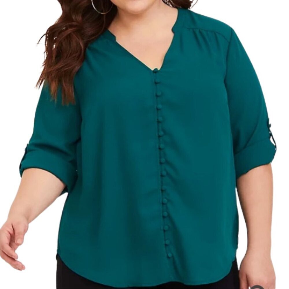 Torrid Harper Emerald Button-Front Georgette Roll… - image 1